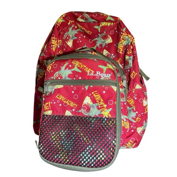 LL Bean Junior Backpack Multicolor Shark Pattern Padded Book Bag With Lunch Bag - Picture 2 of 8
